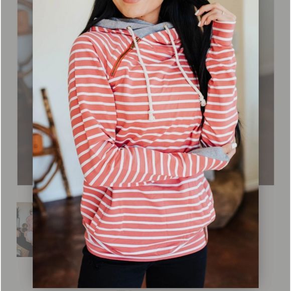 Ampersand Avenue Tops - DoubleHood Sweatshirt - Line it Up Mauve & Grey